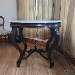 Victorian Wooden Table With Marble Top