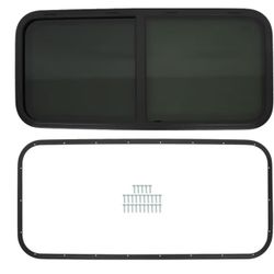 labwork 48W x 22H Aluminum Alloy Tempered Glass Window Horizontal Slider RV Window Cargo Trailer W/ Screen Black
