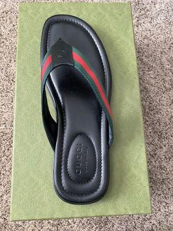 Gucci Web & Leather Black Red Green Thong Sandal Flip Flops Gucci Size 10 1/2