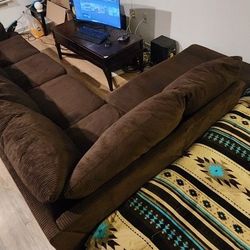 Large Brown Corduroy Sectional Couch 