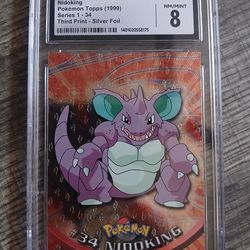 1999 Topps Pokémon Series 1 Nidoking #34 Third Print - Silver Foil card, graded NM/MINT 8 by CGC
