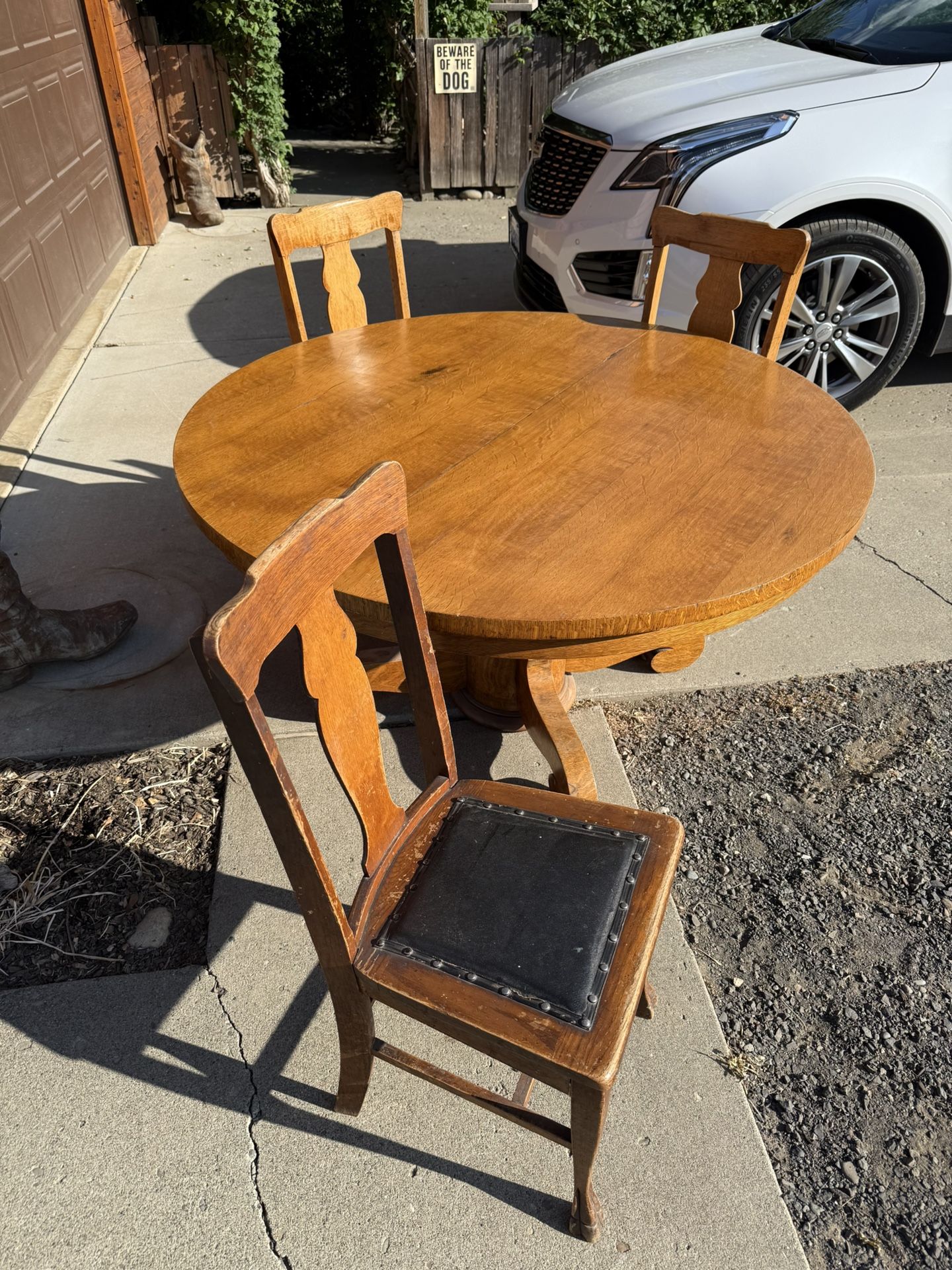 Antique Oak Table With Five Chairs