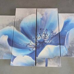 4pc Blue Floral Canvas Prints