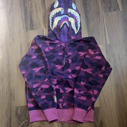 Bape purple camo double hooded zip up hoodie 