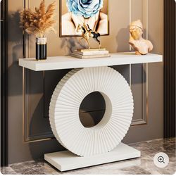 J0292) Modern Console Table 40" Wood Sofa Table with Geometric Base. Black) And White Available