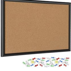 
INNOVART Cork Bulletin Board 48" X 36" with 40 Push Pins, Corkboard with Black Wood Frame, Cor