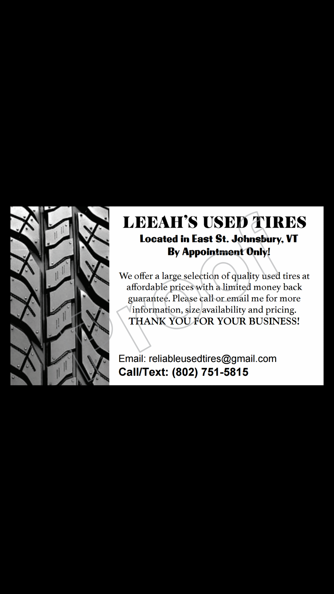 USED TIRES! LOCATED IN EAST ST. JOHNSBURY, VT