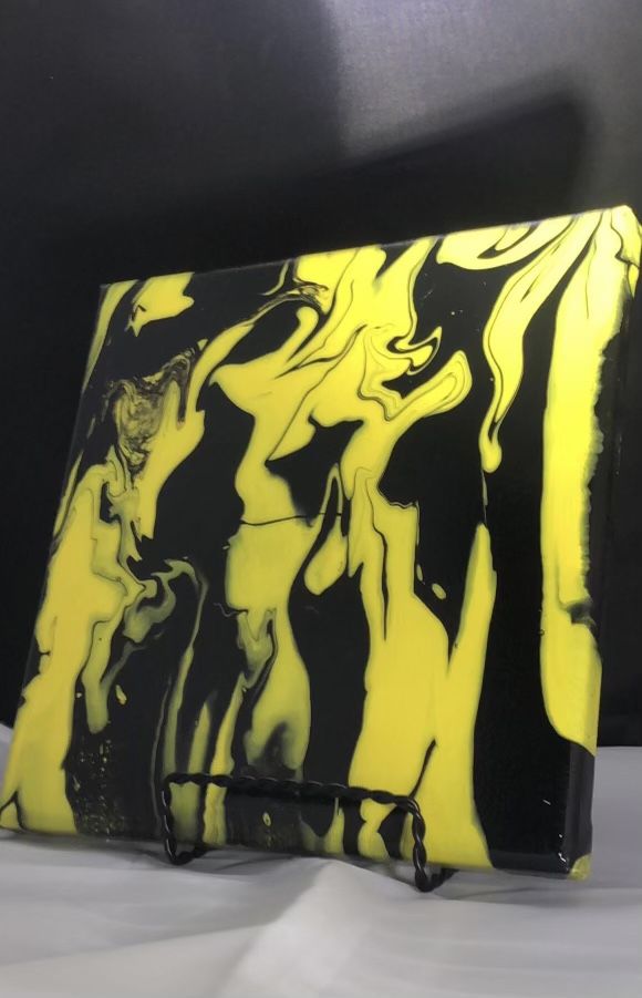 8x8 Black & Yellow Pour Painting