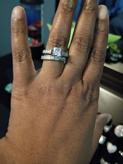 Silver Engagement and Wedding Band Ring Set size 8