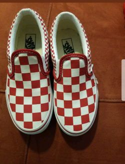 VANS Red/White Checkerboard Slip Ons KIDS One foot Size 1.5 & one is size 1