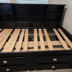 Black Storage Bed Frame with Bookcase Headboard – Great Space Saver