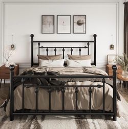 Queen Metal Bed Frame w/ 51” Headboard – Sturdy & Stylish