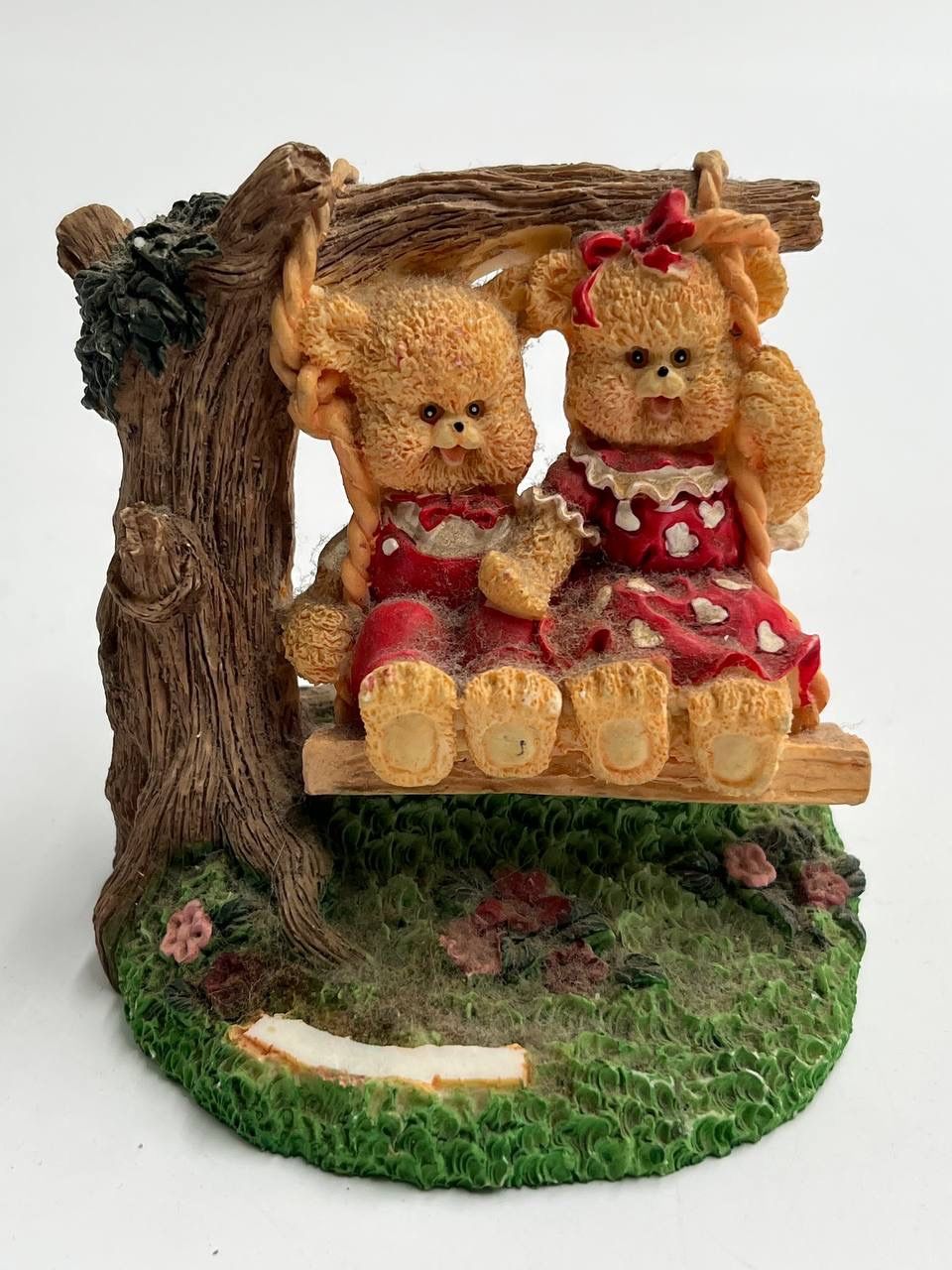 Vintage Teddy Bear Swing Figurine Resin Decorative Shelf Display