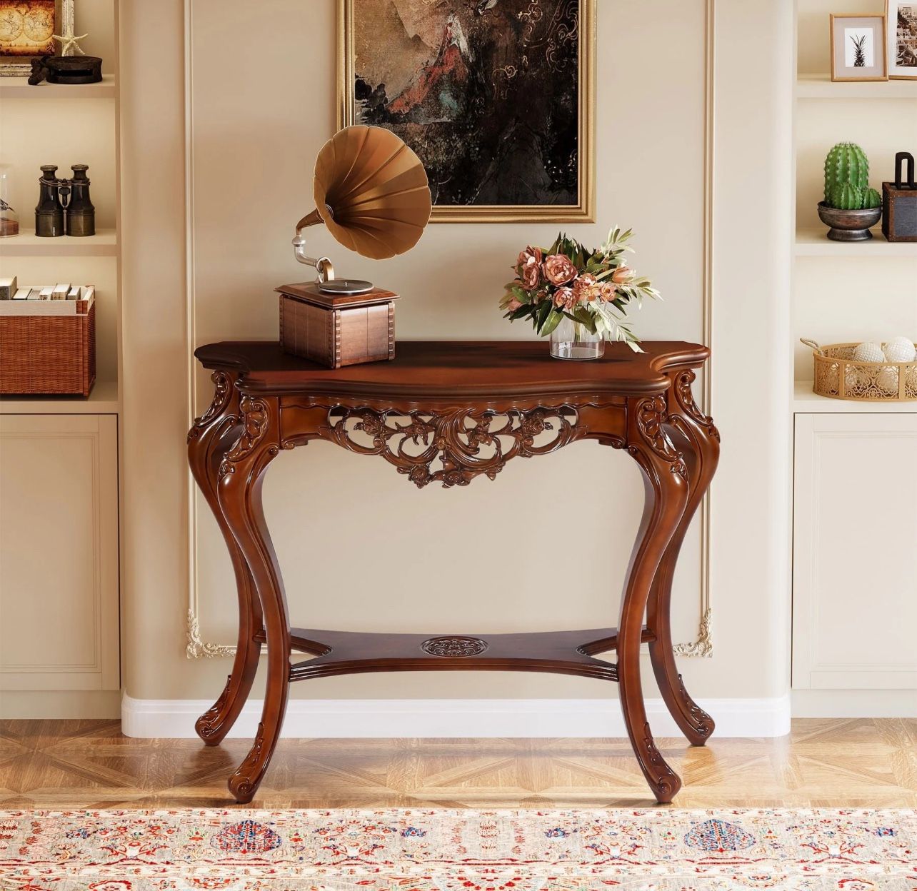 37.6" Console Table, Elegant Two-Tier Entryway Hallway Table