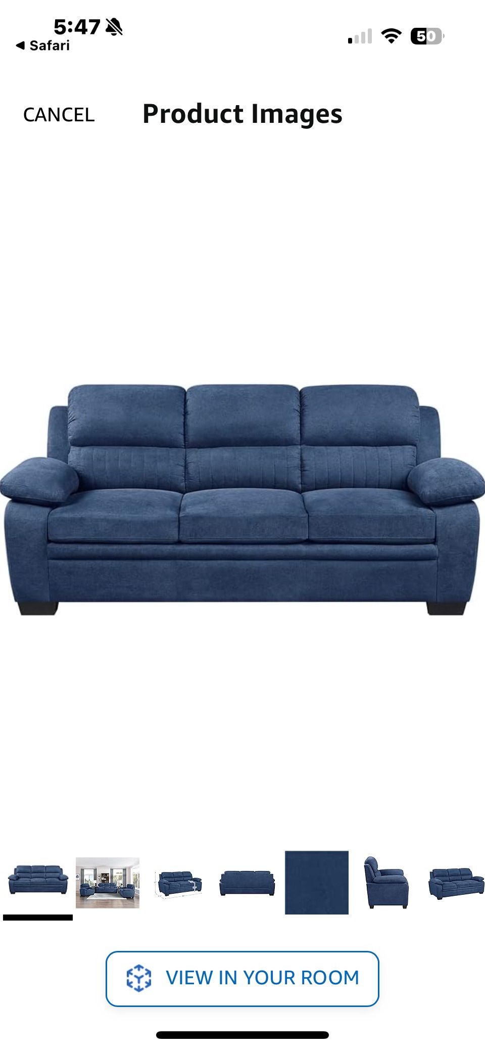 Brand New Lexicon Holleman Fabric Upholstered Sofa In Blue Color 