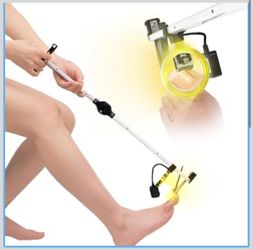 24" Long Handle Toenail Clippers for Seniors w/Magnifier & LED LED Aux Light, 4mm Wide Jaw, Folds 8" Travel, Medical Steel Blade, Ambidextrous Fit Ove