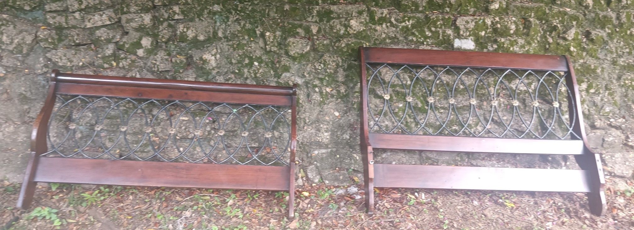 Solid Wood & Rod Iron Queen Size Headboard/Footboard For Sale