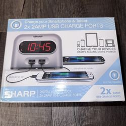 Sharp Digital Alarm Clock w/ Dual USB Phone Charging