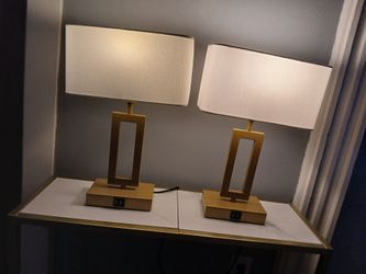 Small Gold, 3-way Touch Lamp Set of 2, w/ USB ports