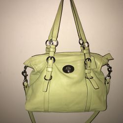 Authentic Coach chartreuse green leather purse
