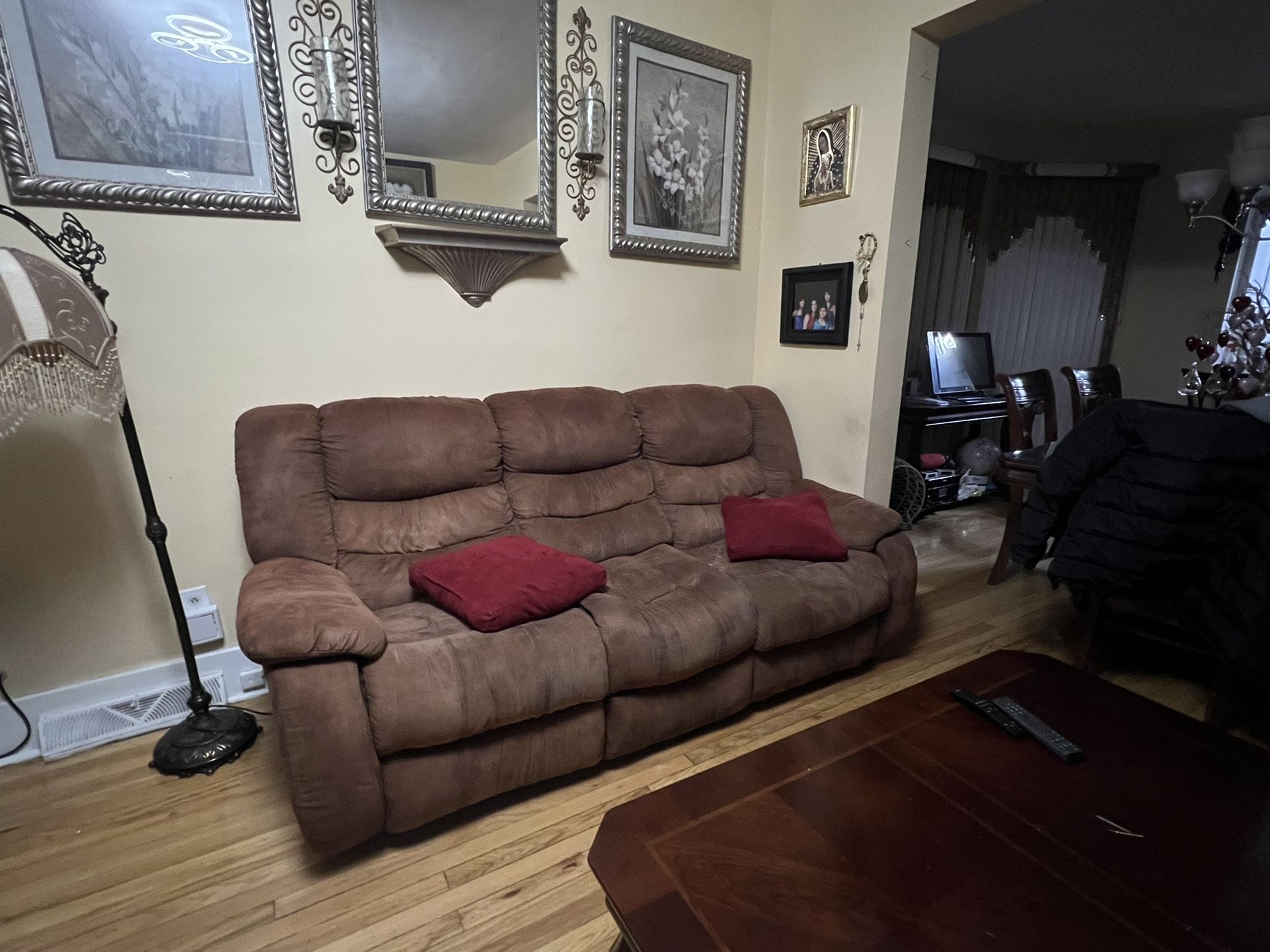 3 Piece Brown Microfiber Sectional Living Room Set With 5 Recliner Seats