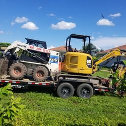 Excavator Bobcat And Dump Trailer 