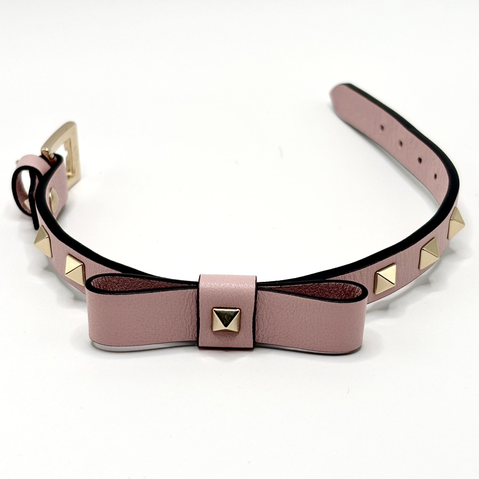 Brand New Valentino Garavani Rockstud Poudre Pink Leather Bow Studded Bracelet