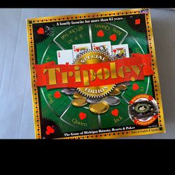 Vintage Tripoley Game Board W/Original Deck Of Cards, Chips & Instruction Book