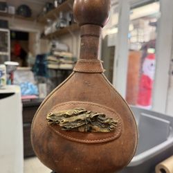 Vintage Italian leather wrapped liquor decanter bottle