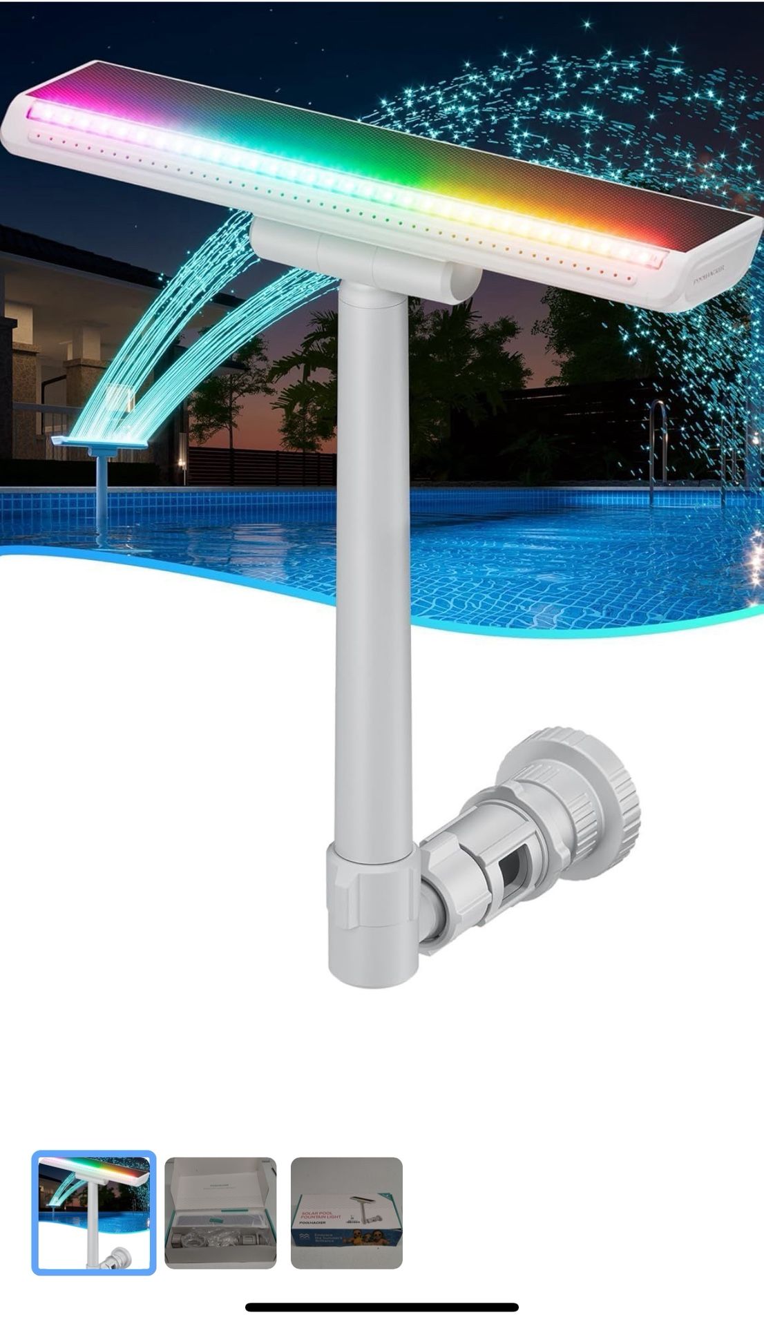 Solar-Powered Pool Fountain with 10-Color 4-Mode LED Lights【Original】, Above/Inground Pool Fountain Solar Lights with Remote, Adjustable Pool Sprinkle