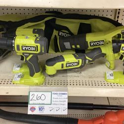 Ryobi Tool Bundle Impact, Standard Drill, Grinder, Sawzall, Flashlight And Battery + Charger 