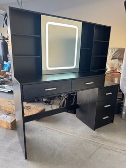 Vanity with LED Sliding Mirror