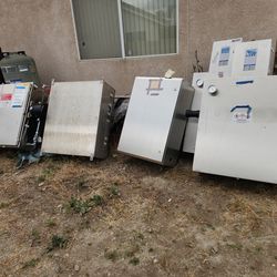 Multiple stainless steel enclosures.