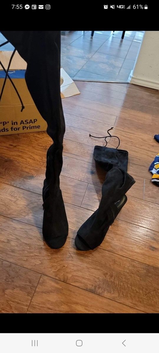 Thigh High Boots Open Toe 8.5