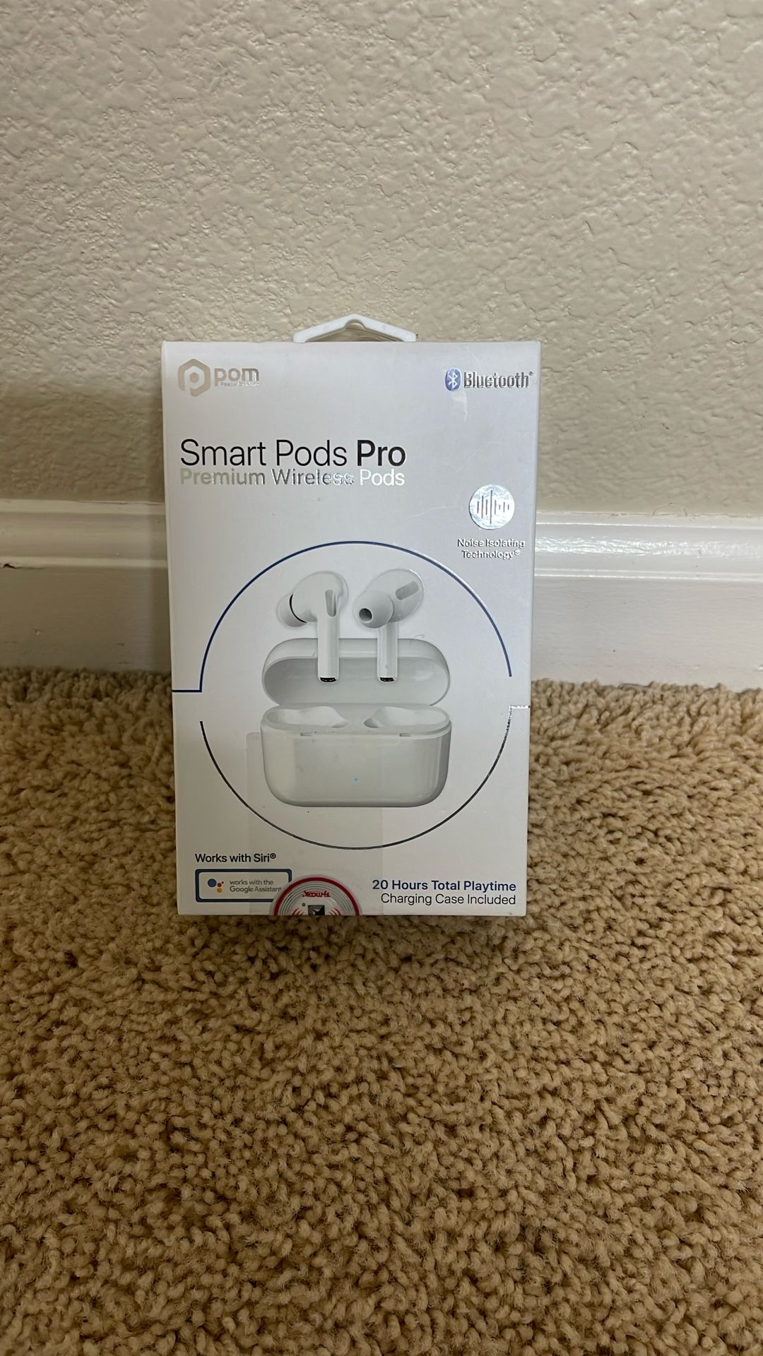 POM "Smart Pods Pro" Premium Wireless Pods Works w/Siri (P2G-SP9-WT)