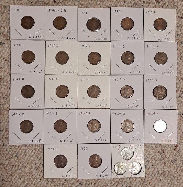 Wheat Pennys 09-43 Total of 25