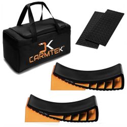 CARMTEK Camper Leveler Premium Kit-Curved RV Levelers with Camper Wheel Chocks, Rubber Mats and Carry Bag | Faster Camper Leveling Than RV Leveling