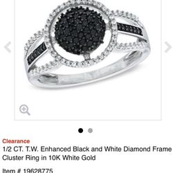 .50 CT TW black & white diamond ring 10k gold
