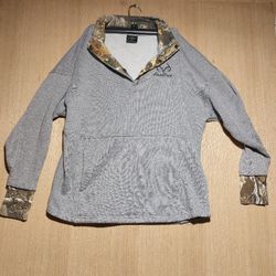 Realtree 1/4 Button Snap Sweatshirt Women's M Gray Camo Trim Hunting Hunter 