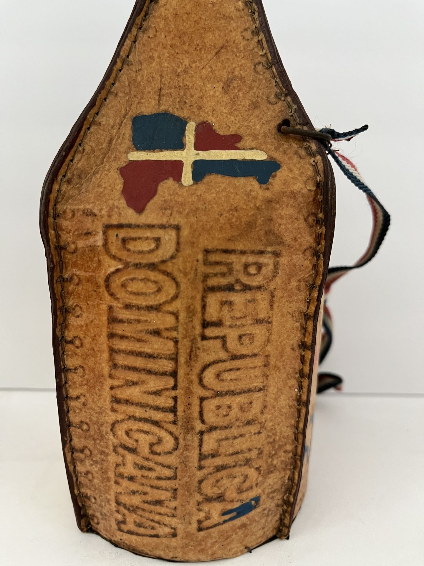 Vintage Dominican Republic Leather Covered Bottle Handmade 