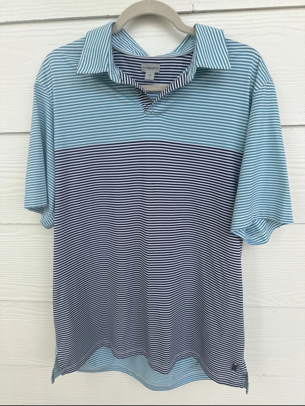 Ashworth Men’s Fairway Golf Polo Striped Short Sleeve Performance Size L