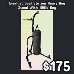 NEW Everlast Dual Station Heavy Bag Stand With 100lb Bag: Njft