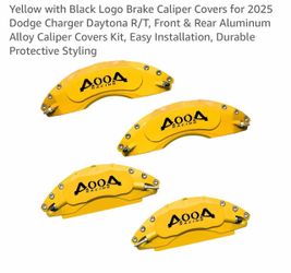 Yellow with Black Logo Brake Caliper Covers for 2025 Dodge Charger Daytona R/T, Front & Rear Aluminum Alloy Caliper Covers Kit, Easy Installation, Dur