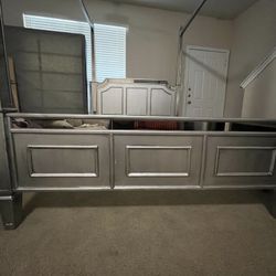 Silver Glass Queen Size Bed Frame