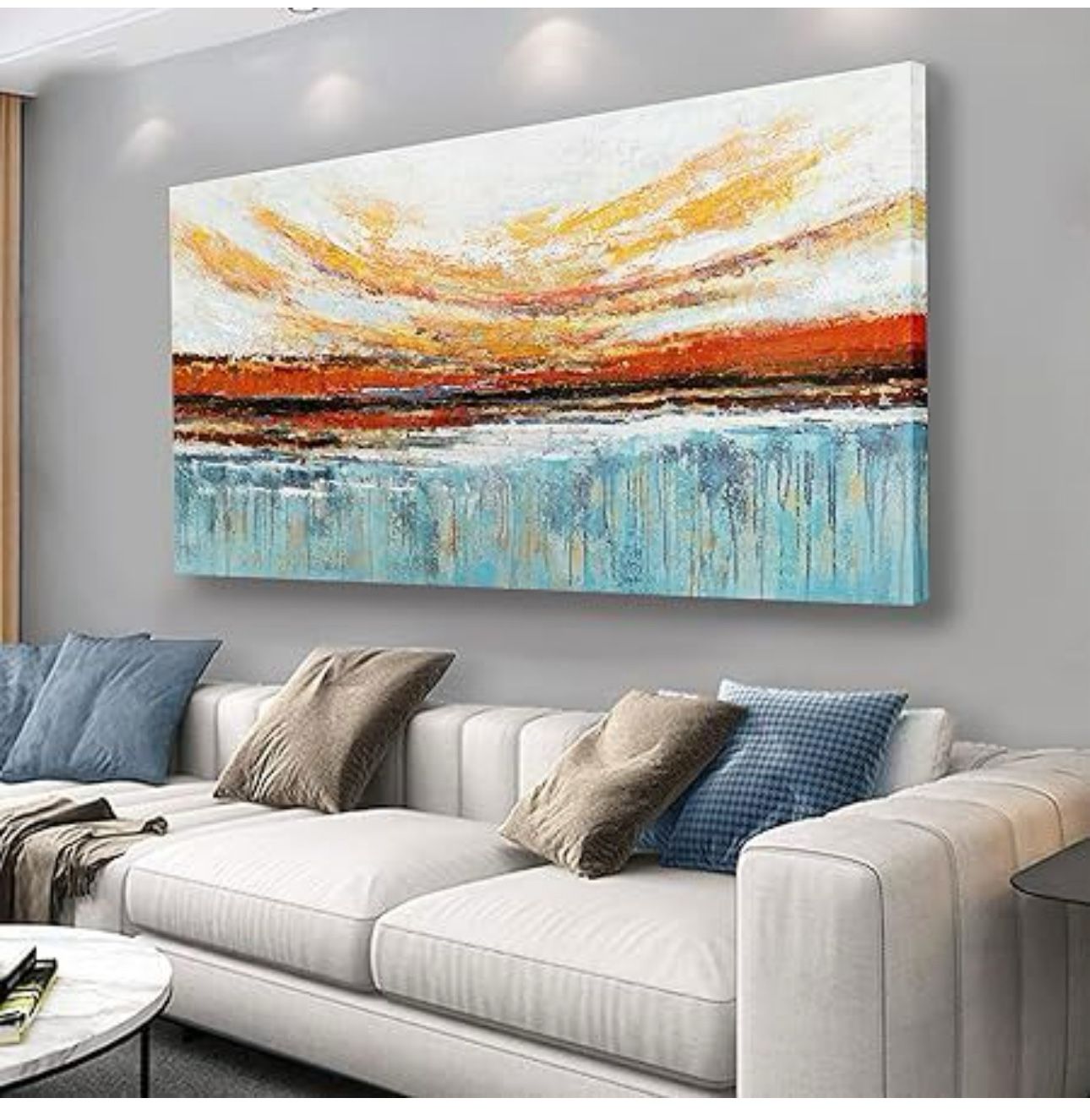 Belmrxne Large Abstract Wall Art Blue Red and Gold Canvas Painting 