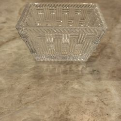 Authentic Tiffany & Co. Crystal Basketweave Square Bowl - 4"
