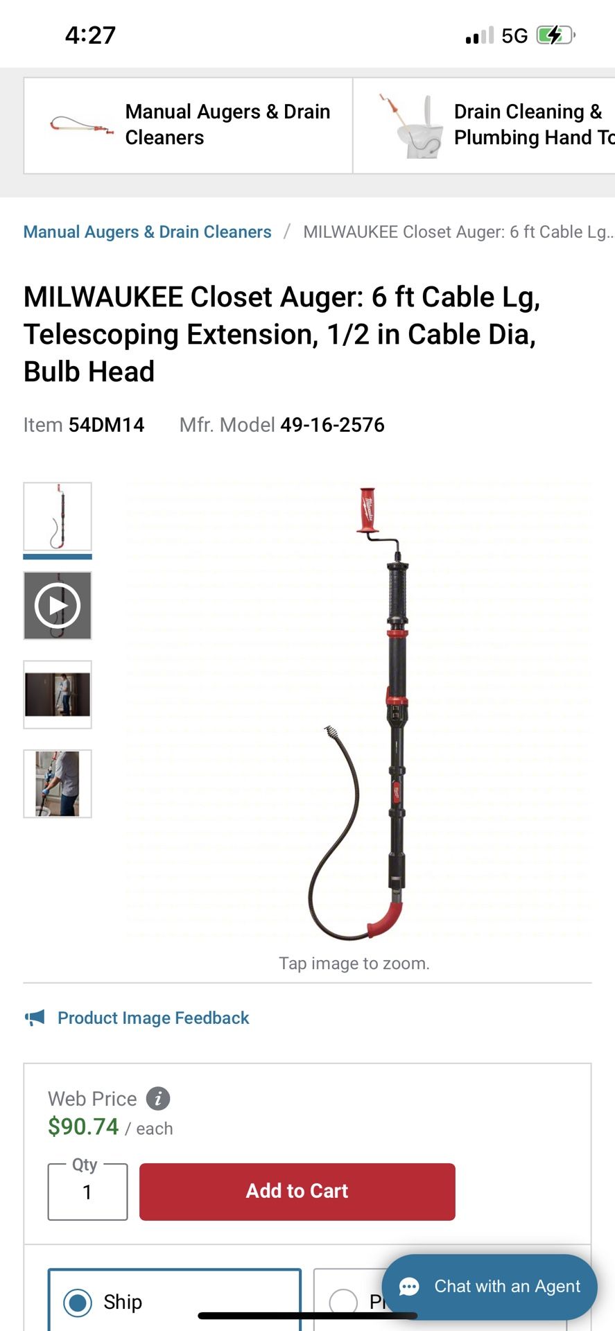 New Milwaukee 6 Toilet Auger Never Use Still In Box for sale .