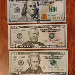 USA Lot Of 3 Starnotes $100 Dollars,$50 Dollars and $20 Dollars Collectable Bills Banknotes Currency 