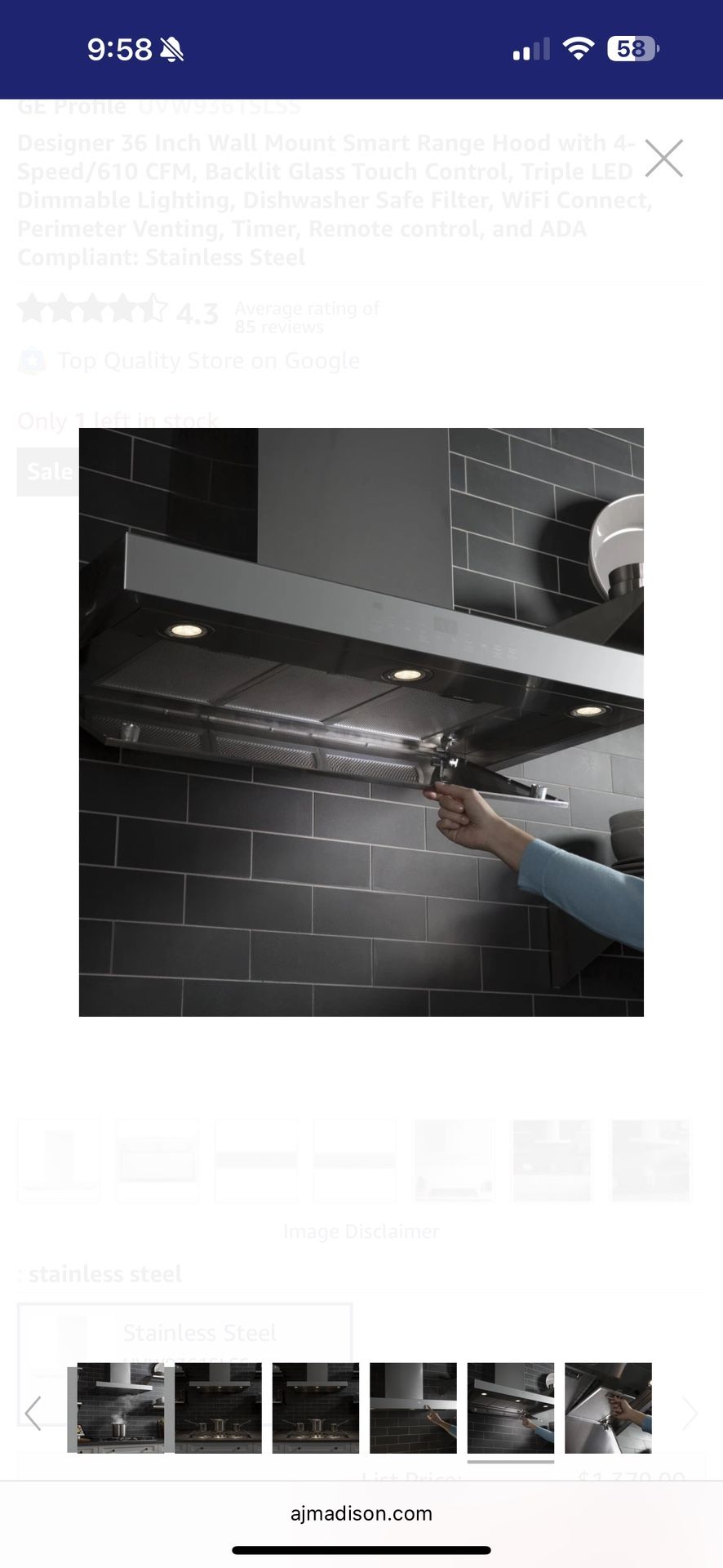 Range Hood NEW 36” Ge Brand