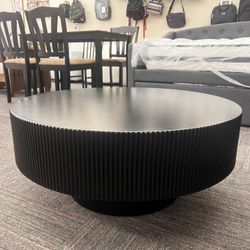 Modern Drum Coffee Table – 6.8” Thick Tabletop ✨☕ Minimalist Fluted Design • New & Assembled